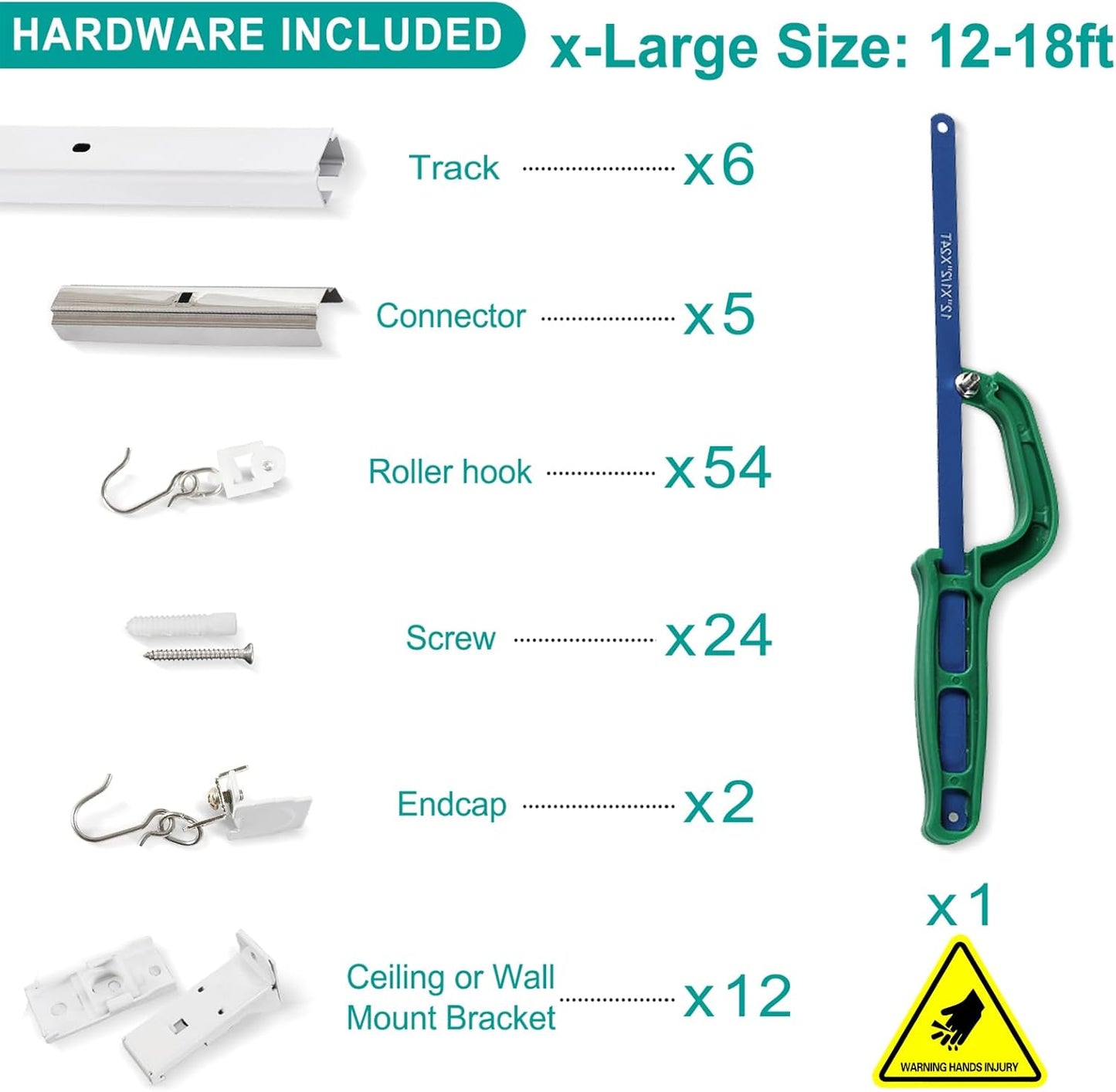 ChadMade Ceiling Track Kit with Hooks, Wall Mount Curtain Track, x-Large Size for Space 12ft - 18ft Wide, Single Window Rods Work with Grommet and Pinch Pleated Curtain