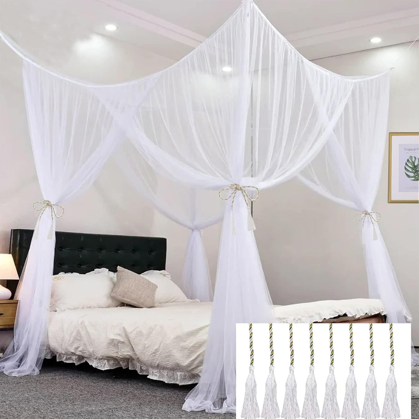 VISATOR Mosquito Net Bed Canopy for Girls,King Canopy Bed Curtains Queen Size from Ceiling,Dome Mosquito Netting Bed Tent Twin Girls Canopy Bed Decor for Baby Crib,Kid Bed and Adult Beds (White)