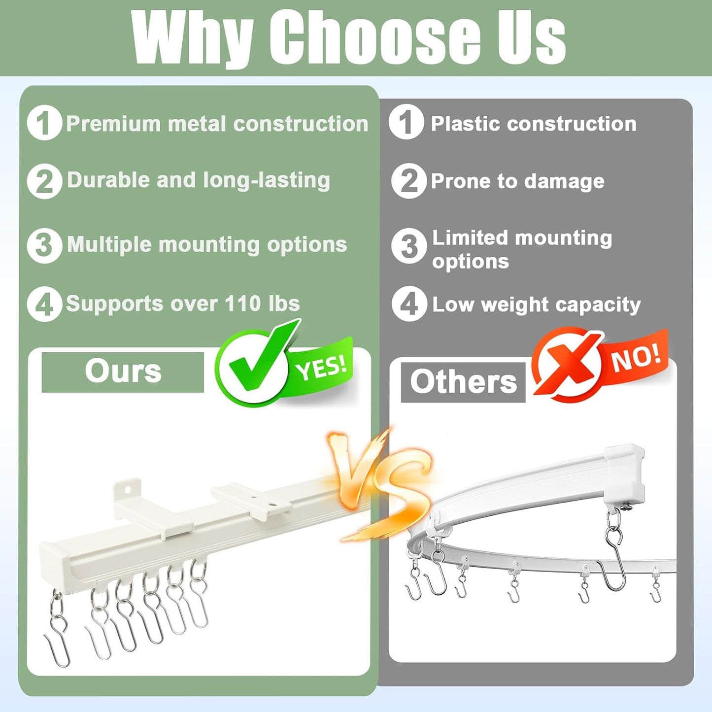 Curtain Track Ceiling Mount, Heavy Duty Aluminum Curtains Rail with Silent Rollers, Ceiling/Wall Mount Curtain Track System with Hooks for Bedroom Shower Living Room Divider (12FT)