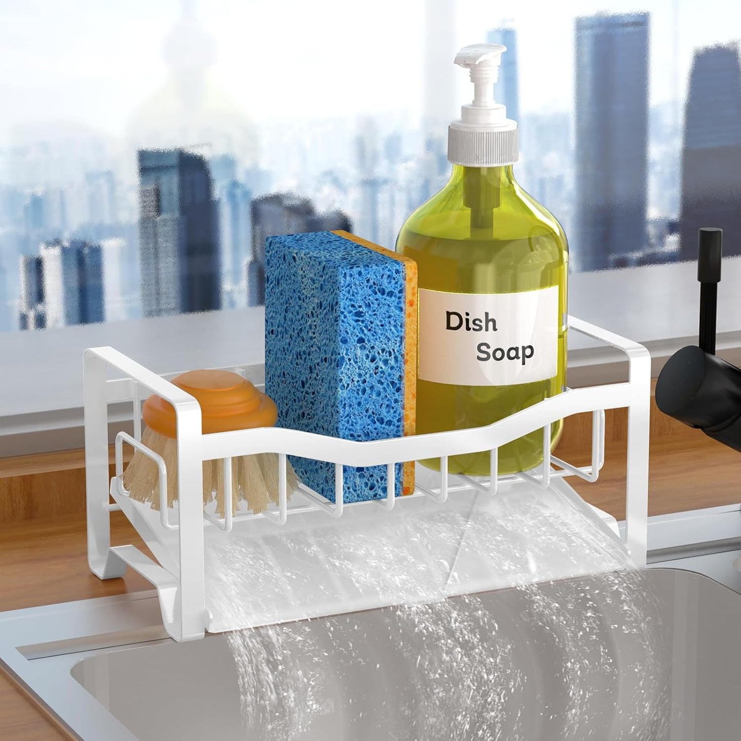 Maifan Stainless Steel Kitchen Sink Caddy Organizer with Auto Drain Tray, Sponge Holder for Countertop Storage