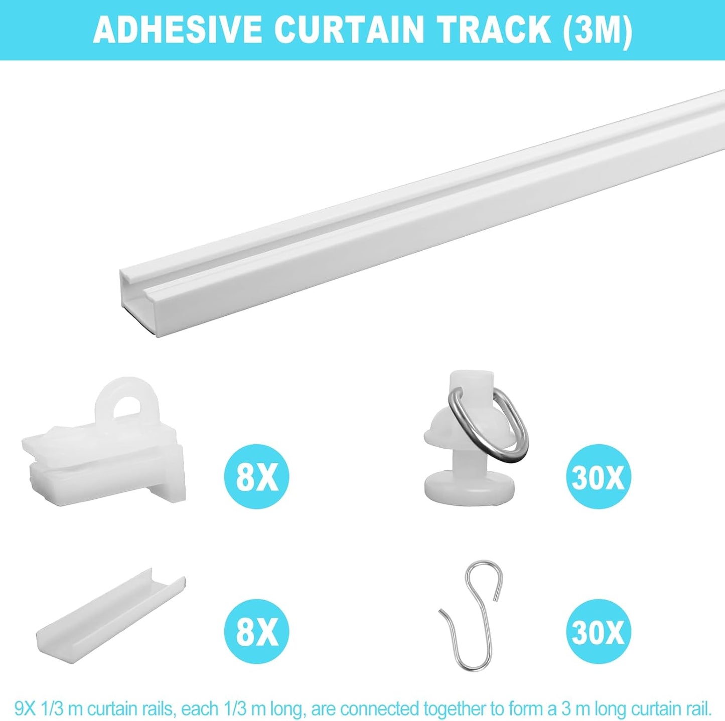 Self Adhesive Curtain Track,9.8FT Ceiling Curtain Track No Drill,Curtain Track Ceiling Mount, Curtain Track for RV,Trailer,Home