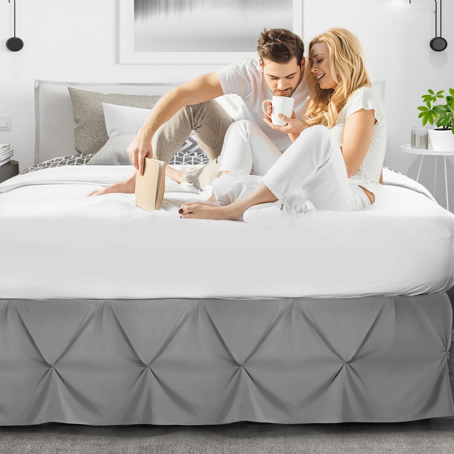 Nestl Dark Grey Bed Skirt Queen Size, Pinch Pleat Queen Bed Skirt, 14" Inch Drop Queen Bedskirt, Hotel Quality Dark Grey Bed Skirts Premium Microfiber Bedskirt for Queen Bed, Dark Grey Queen Bed Skirt