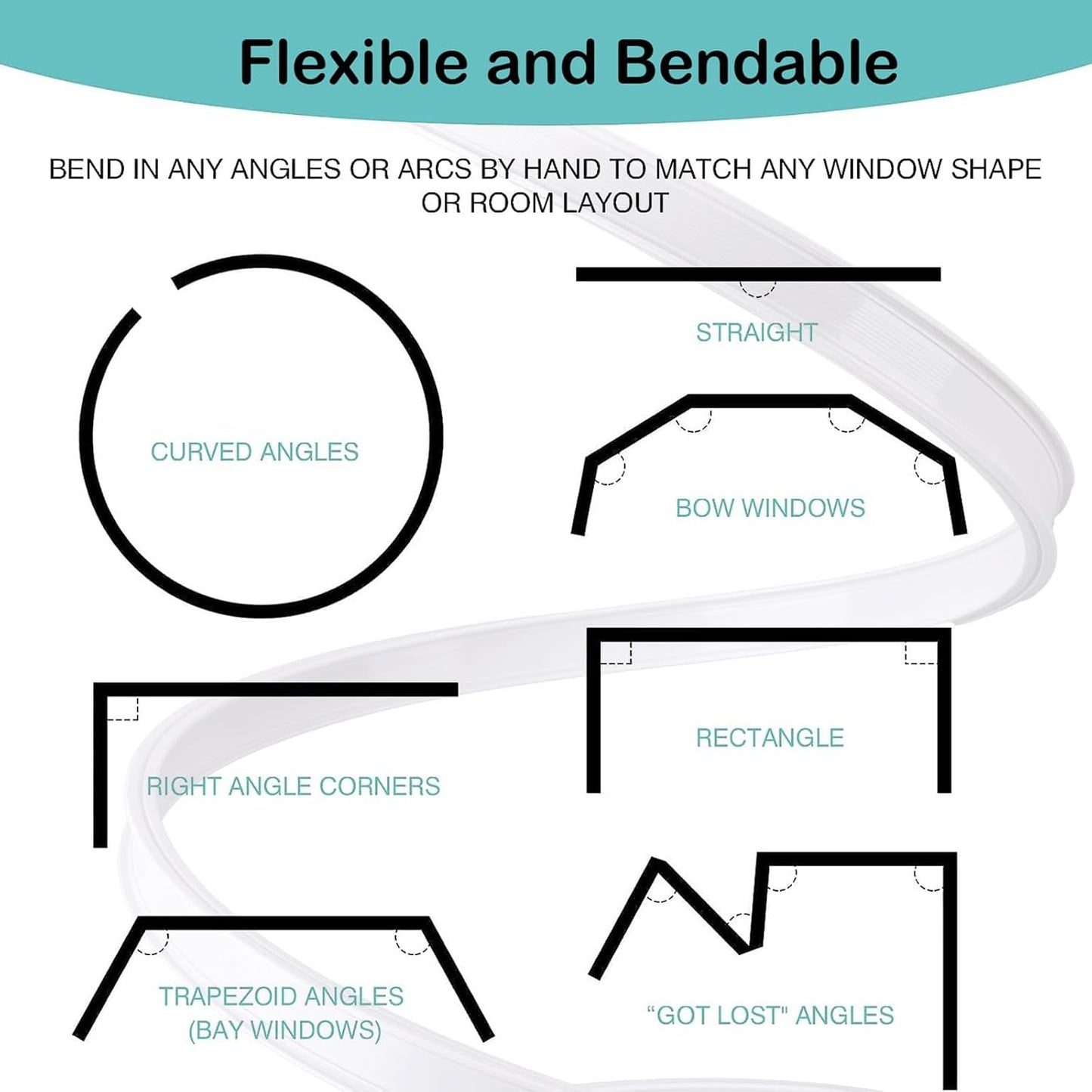 Ceiling Curtain Track Flexible Bendable Ceiling Curtain Rail Set for Window Door Curtain Shower Room Divider Curtains RV (3 Meters)