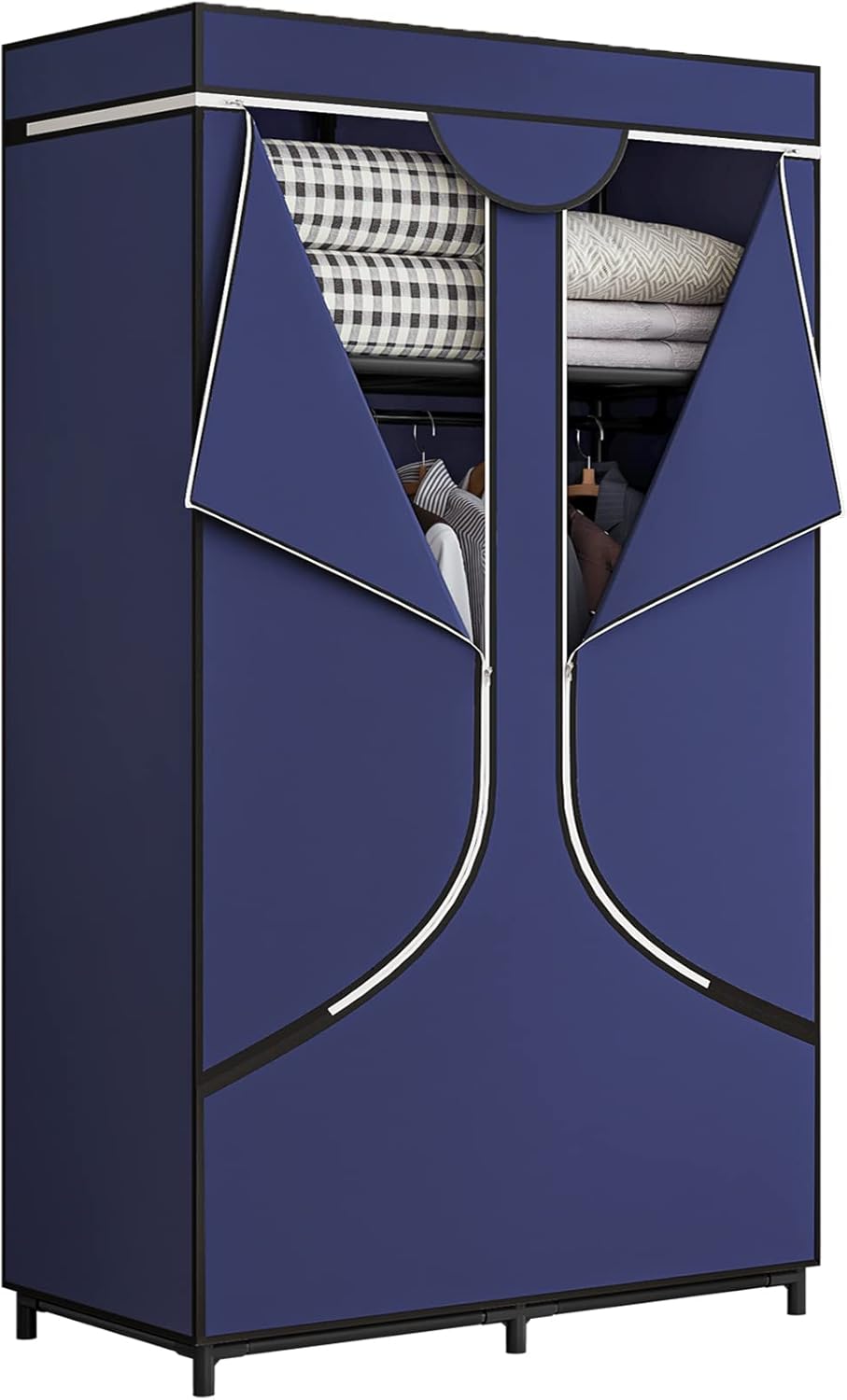 SORCEDAS Portable Wardrobe Closet Storage Organizer Metal Hanging Rack Non-Woven Fabric (Black, 51 Inch)