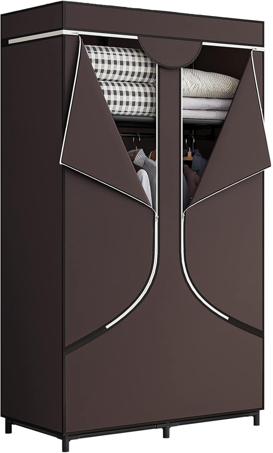 SORCEDAS Portable Wardrobe Closet Storage Organizer Metal Hanging Rack Non-Woven Fabric (Black, 51 Inch)