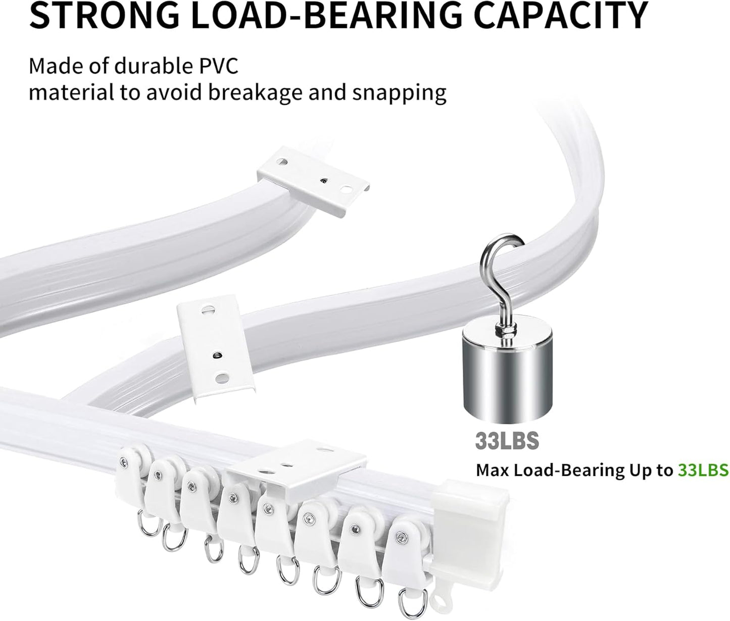 Flexible Bendable Ceiling Curtain Track, 9.8ft (3m) Curved, PVC, Metal, Plastic & Stainless Steel, White, Ceiling Mounted