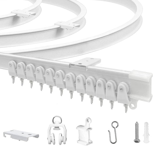 Flexible Bendable Ceiling Curtain Track, 9.8ft (3m) Curved, PVC, Metal, Plastic & Stainless Steel, White, Ceiling Mounted