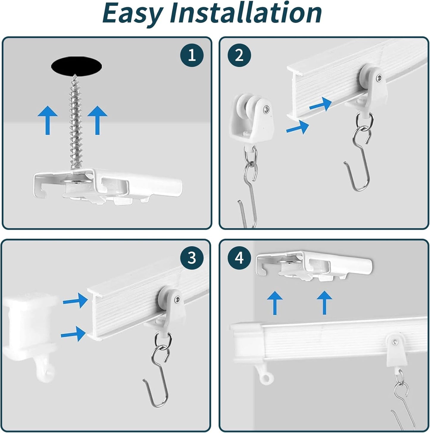 Flexible Bendable Ceiling Curtain Track, 9.8ft (3m) Curved, PVC, Metal, Plastic & Stainless Steel, White, Ceiling Mounted