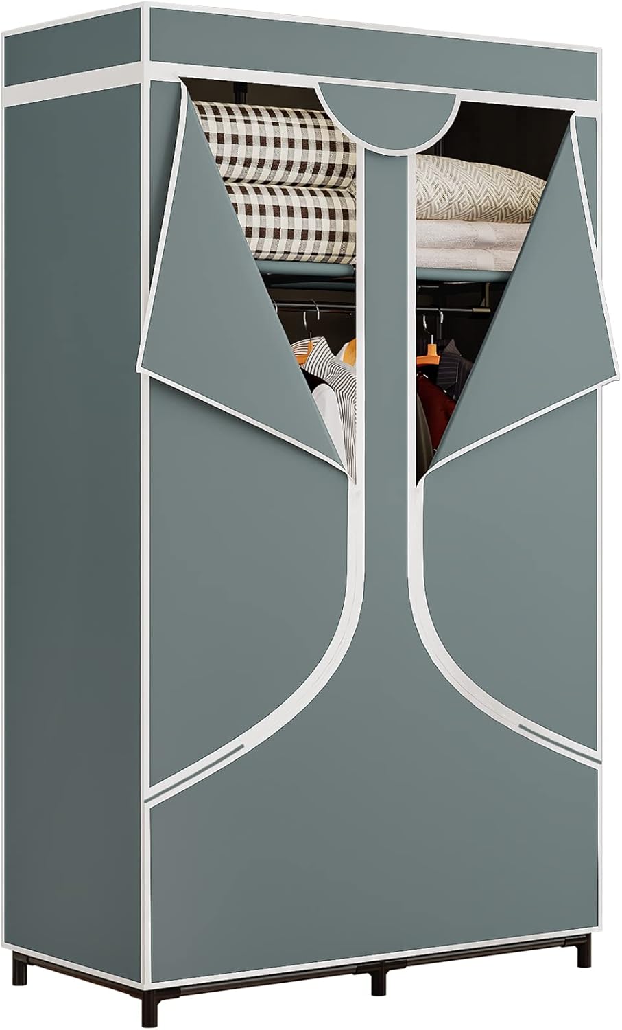 SORCEDAS Portable Wardrobe Closet Storage Organizer Metal Hanging Rack Non-Woven Fabric (Black, 51 Inch)