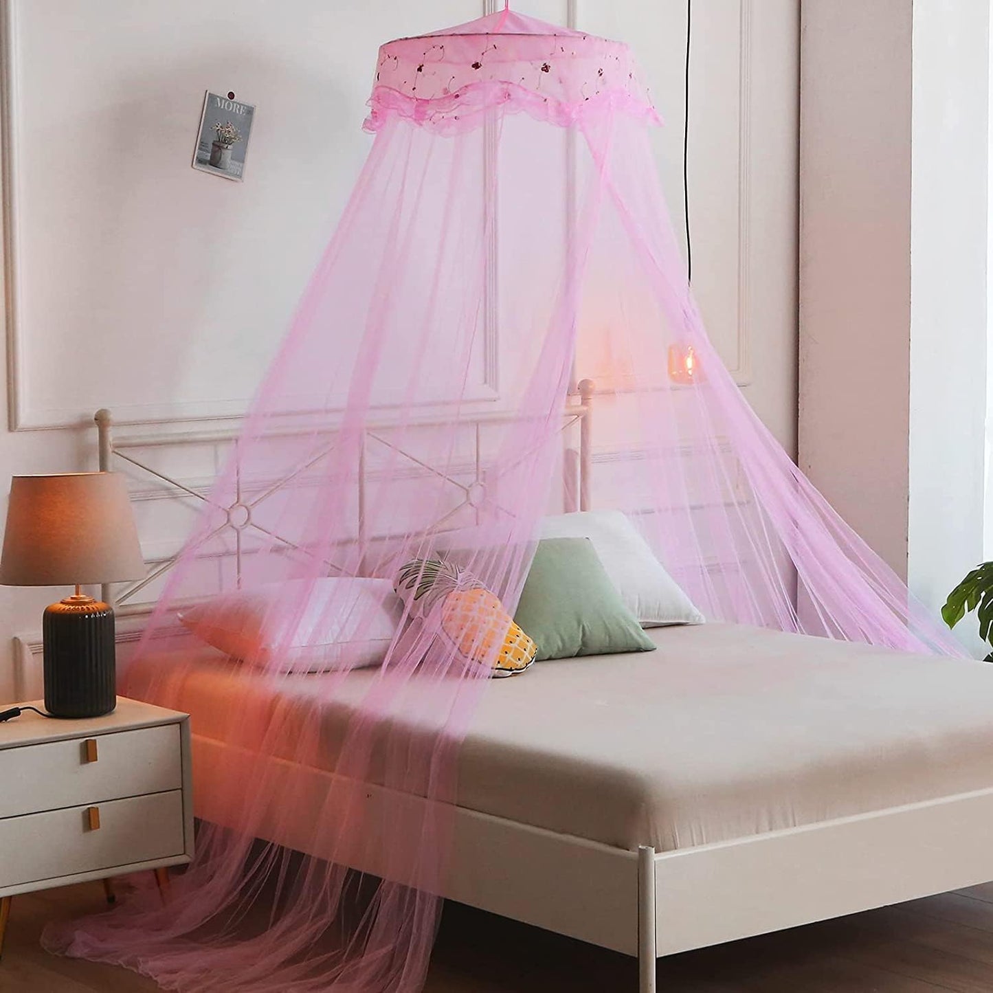 VISATOR Mosquito Net Bed Canopy for Girls,King Canopy Bed Curtains Queen Size from Ceiling,Dome Mosquito Netting Bed Tent Twin Girls Canopy Bed Decor for Baby Crib,Kid Bed and Adult Beds (White)