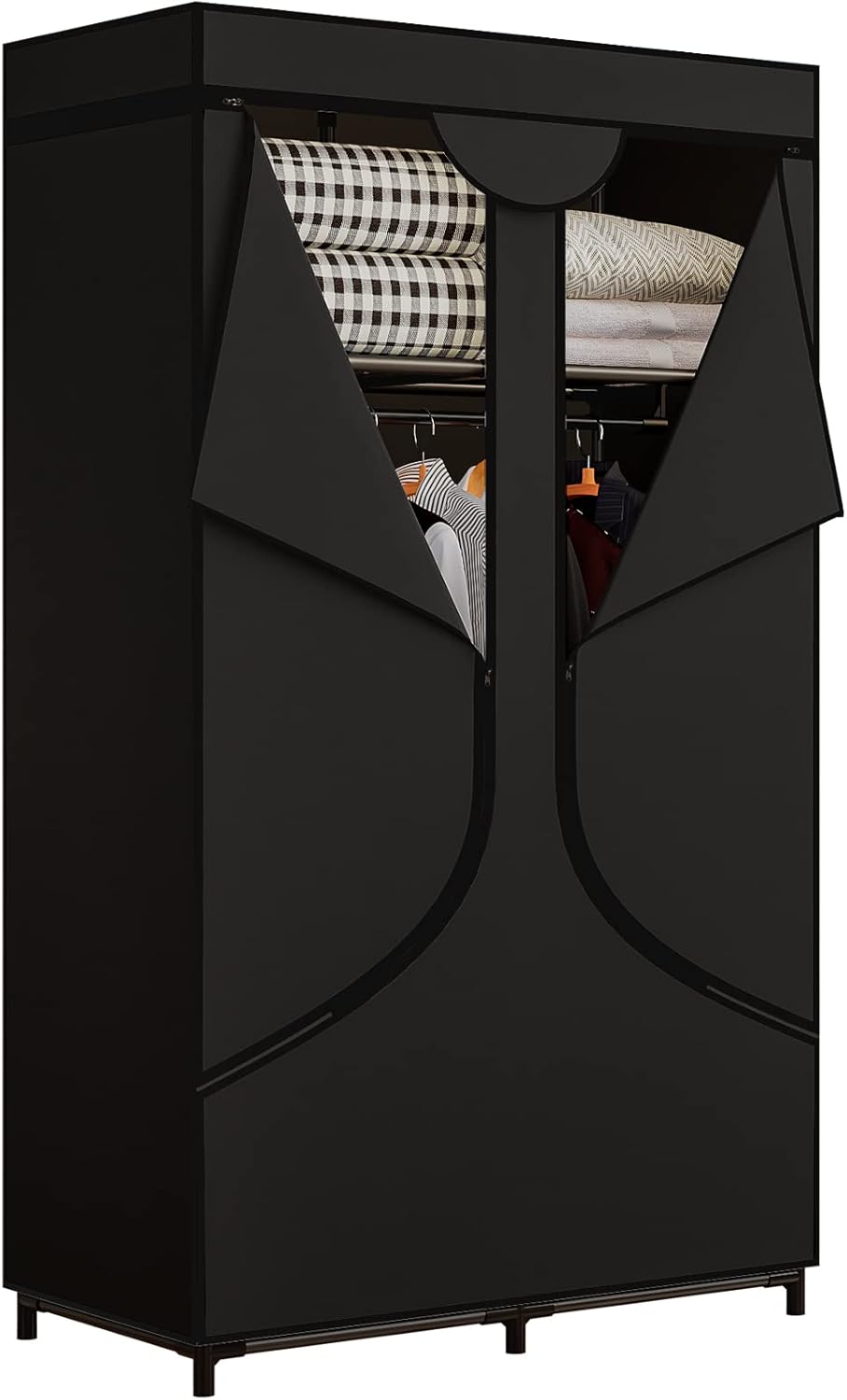 SORCEDAS Portable Wardrobe Closet Storage Organizer Metal Hanging Rack Non-Woven Fabric (Black, 51 Inch)