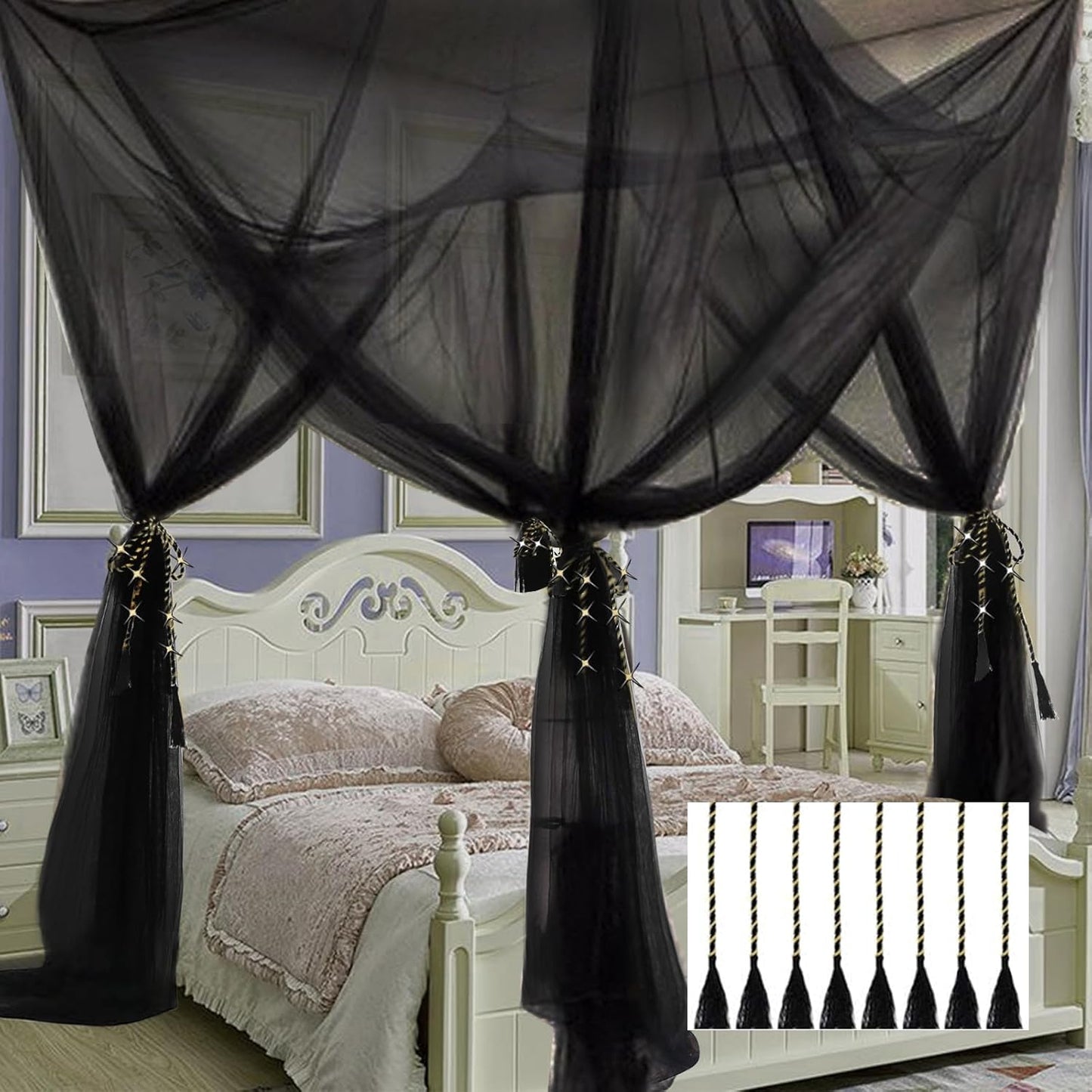 VISATOR Mosquito Net Bed Canopy for Girls,King Canopy Bed Curtains Queen Size from Ceiling,Dome Mosquito Netting Bed Tent Twin Girls Canopy Bed Decor for Baby Crib,Kid Bed and Adult Beds (White)