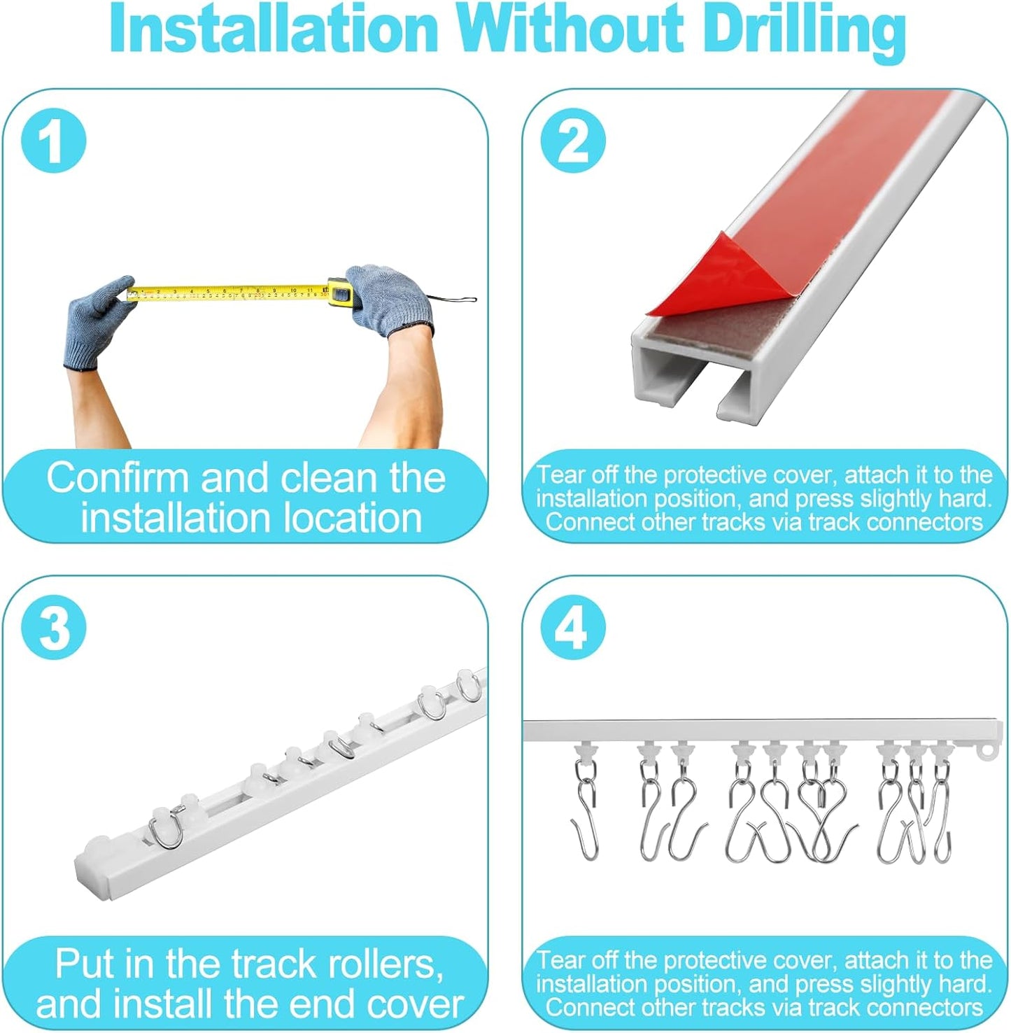 Self Adhesive Curtain Track,9.8FT Ceiling Curtain Track No Drill,Curtain Track Ceiling Mount, Curtain Track for RV,Trailer,Home