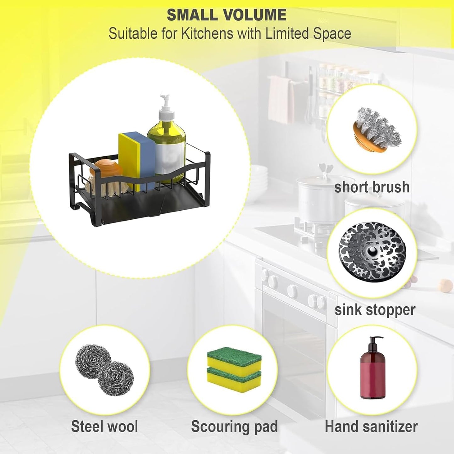 Maifan Stainless Steel Kitchen Sink Caddy Organizer with Auto Drain Tray, Sponge Holder for Countertop Storage