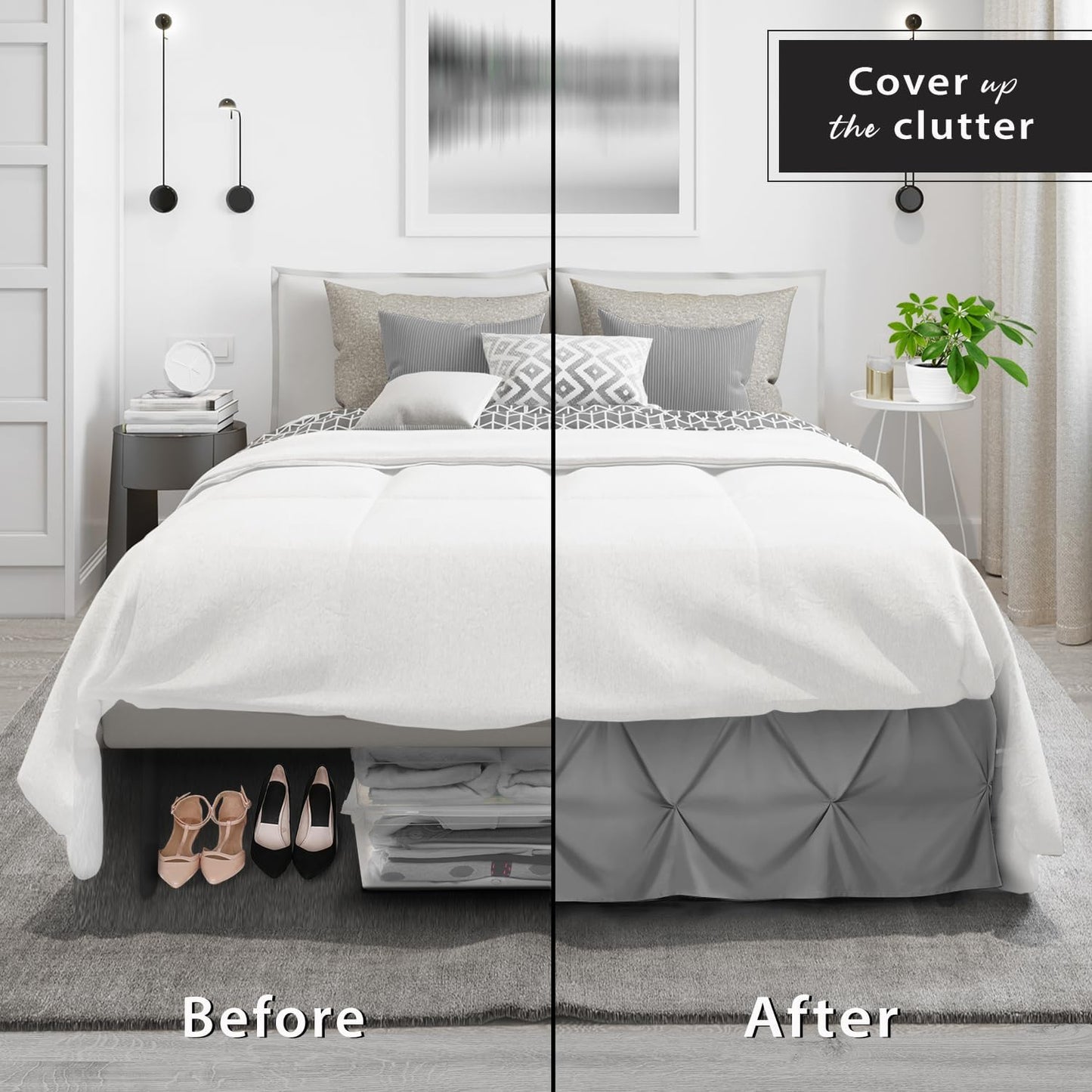 Nestl Dark Grey Bed Skirt Queen Size, Pinch Pleat Queen Bed Skirt, 14" Inch Drop Queen Bedskirt, Hotel Quality Dark Grey Bed Skirts Premium Microfiber Bedskirt for Queen Bed, Dark Grey Queen Bed Skirt