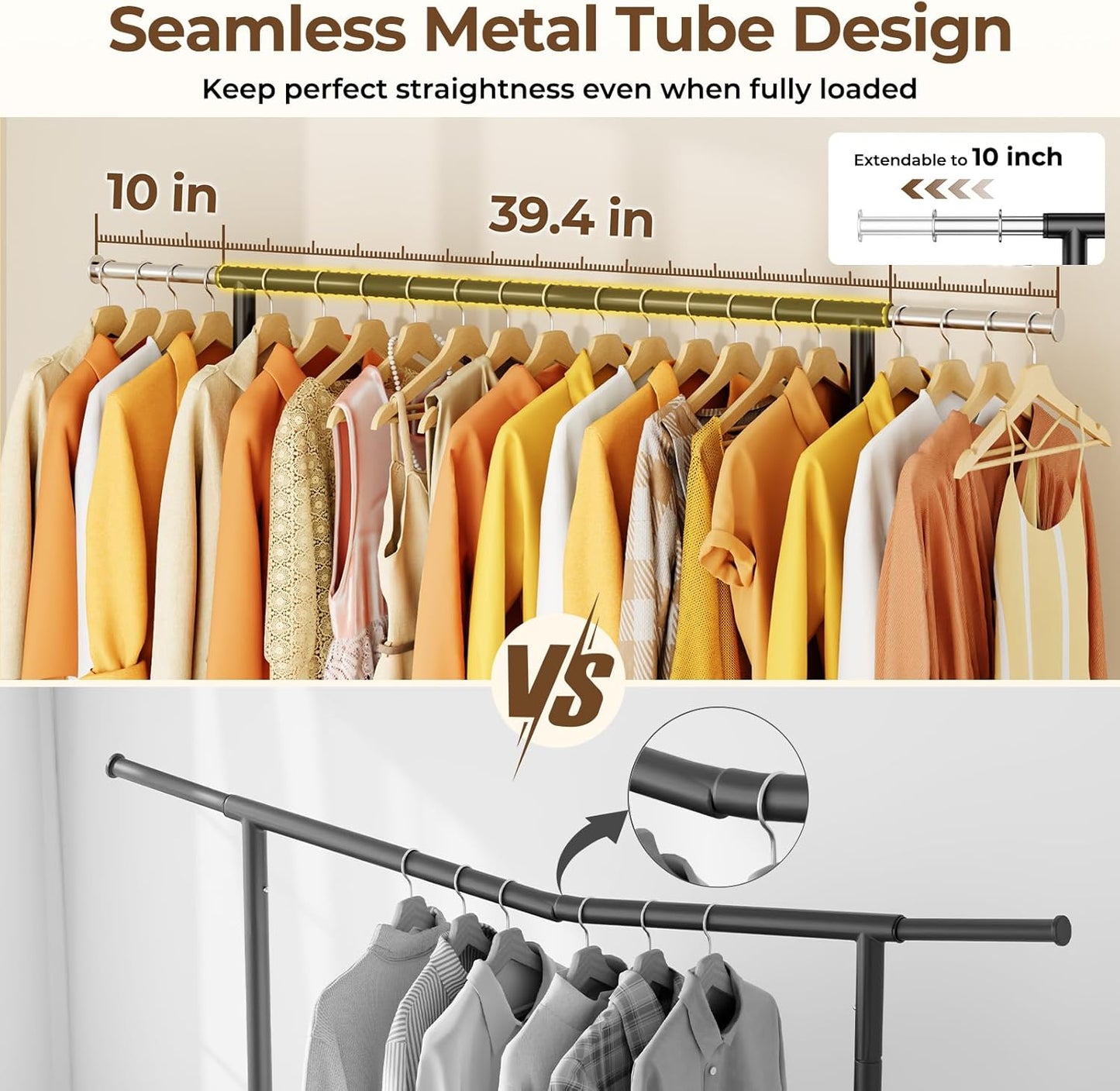 Heavy-Duty 450LBS Capacity Metal Clothes Rack，Rolling Clothing Rack with Wheels & Shelves, Portable Standing Wardrobe Rack for Hanging Clothes, Black