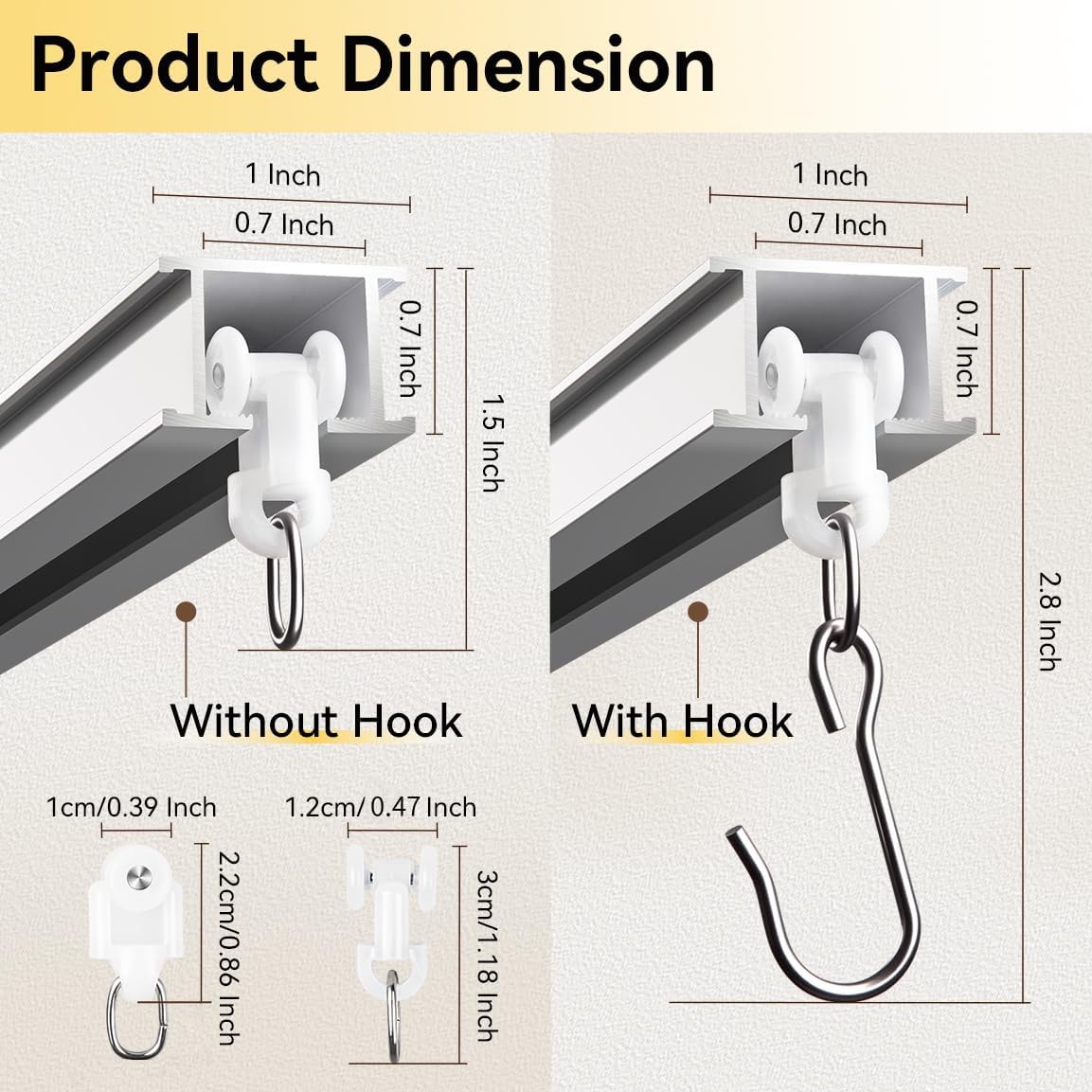 Curtain Track, Ceiling Curtain Track for Room Divider, Ceiling Mount Rail Set with Roller Hooks, White, 6ft - 9ft