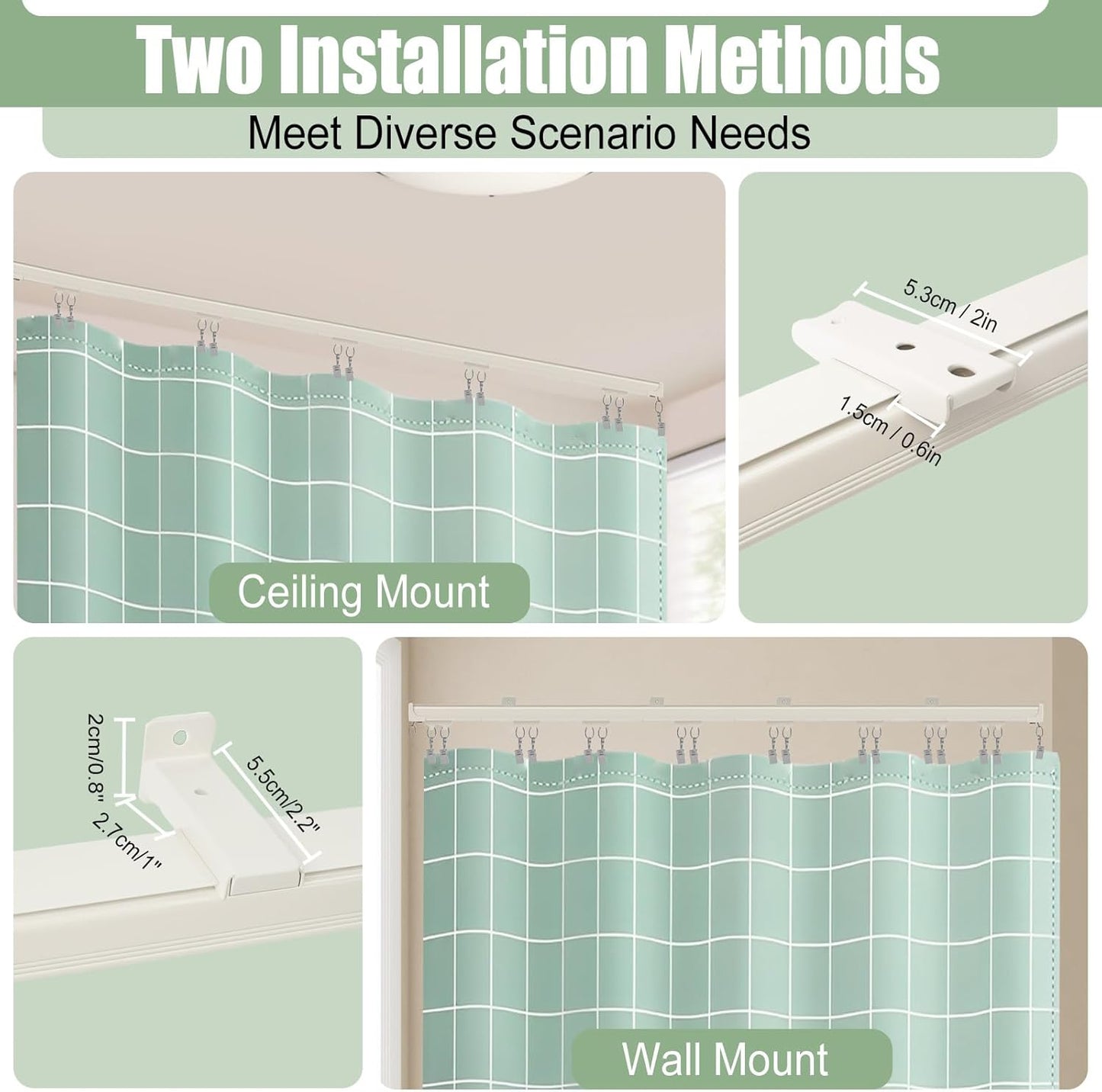 Curtain Track Ceiling Mount, Heavy Duty Aluminum Curtains Rail with Silent Rollers, Ceiling/Wall Mount Curtain Track System with Hooks for Bedroom Shower Living Room Divider (12FT)