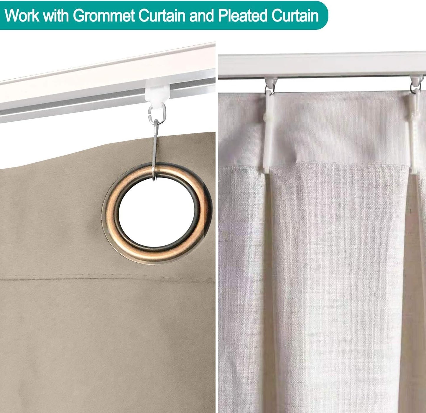 ChadMade Ceiling Track Kit with Hooks, Wall Mount Curtain Track, x-Large Size for Space 12ft - 18ft Wide, Single Window Rods Work with Grommet and Pinch Pleated Curtain