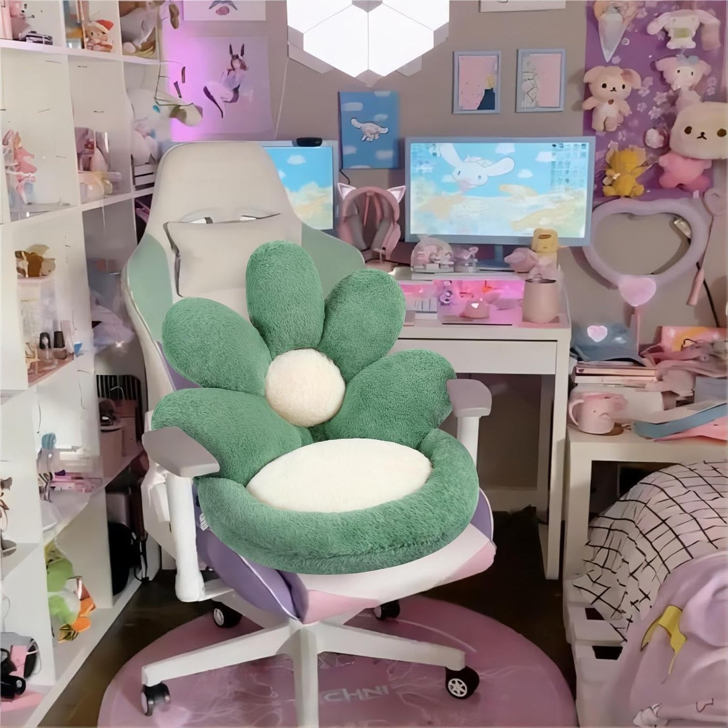 Ditucu Flower Shape Chair Pillow Cute Seat Cushion 19 inch Comfy Lazy Sofa Floor Pillows Dorm Seating for Bedroom Decor Green