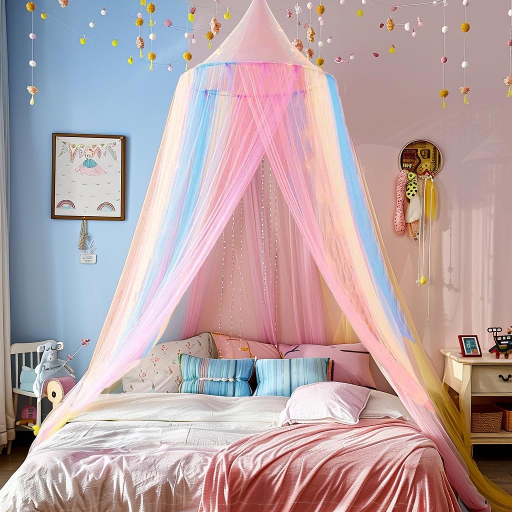 Mosquito Net Bed Canopy for Girls,King Canopy Bed Curtains Full Queen Size from Ceiling,Dome Mosquito Netting Bed Tent Twin Girls Princess Canopy Bed White Decor for Baby Crib,Kid Bed and Adult Beds
