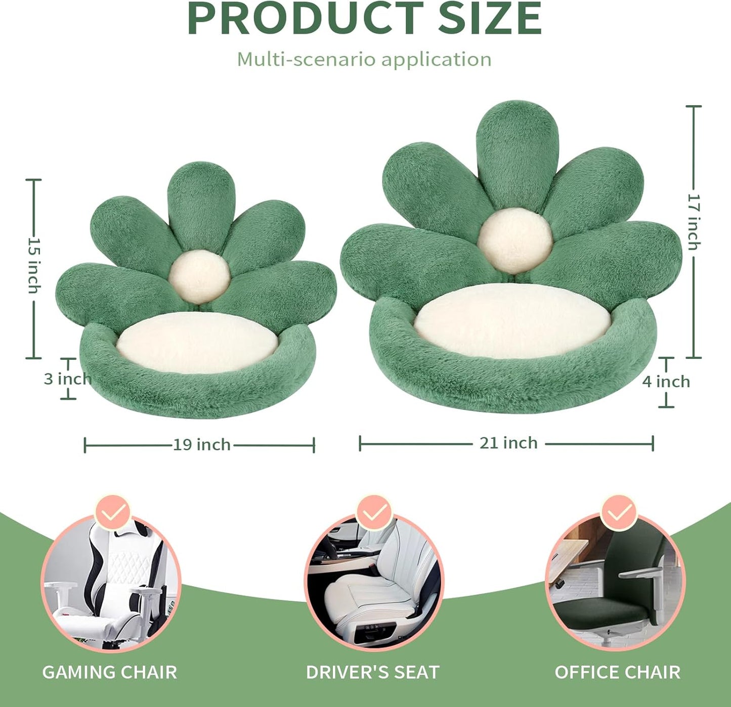 Ditucu Flower Shape Chair Pillow Cute Seat Cushion 19 inch Comfy Lazy Sofa Floor Pillows Dorm Seating for Bedroom Decor Green