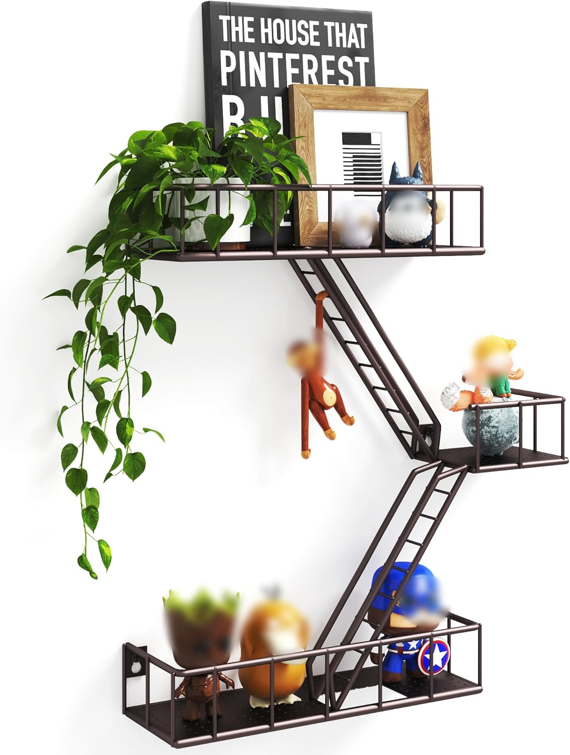 Fire Escape Wall Shelf with Baskets, 3-Tier Metal Fire Escape Ladder Shelf Wall Organizer, New York Inspired Decorative Shelf, White Floating Action Figurine Display Shelves for Bedroom, Home Décor.…