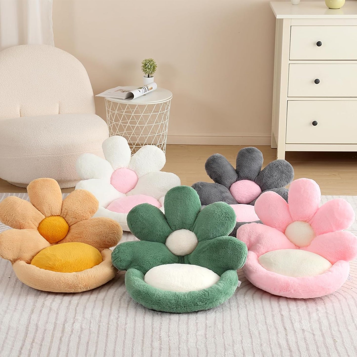 Ditucu Flower Shape Chair Pillow Cute Seat Cushion 19 inch Comfy Lazy Sofa Floor Pillows Dorm Seating for Bedroom Decor Green