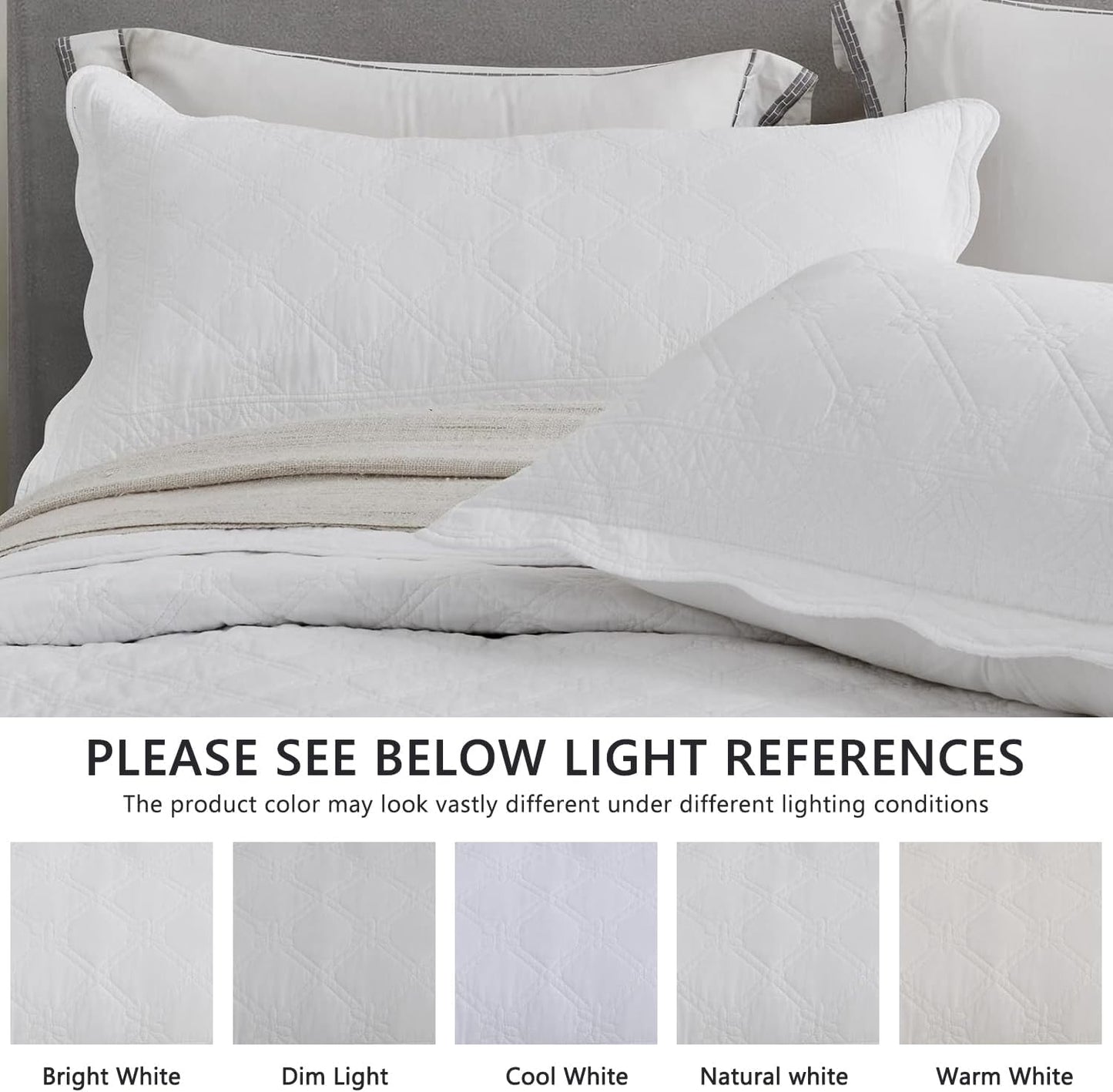 CHIXIN Oversized Cotton Bedspread King Size - Real Stitching - Luxury Quilted Bedding Cover for All Season, Reversible, Ultra Soft, Lightweight, 3 Piece, Pure White