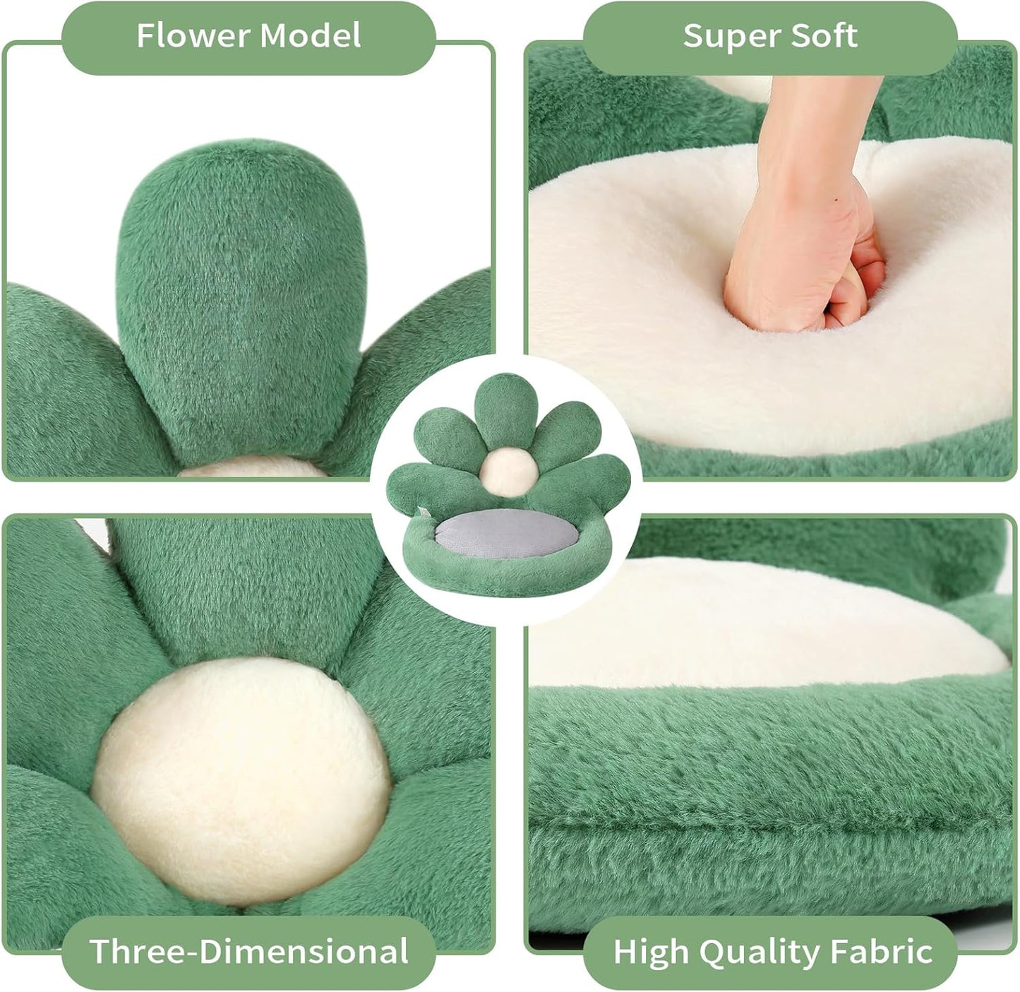 Ditucu Flower Shape Chair Pillow Cute Seat Cushion 19 inch Comfy Lazy Sofa Floor Pillows Dorm Seating for Bedroom Decor Green