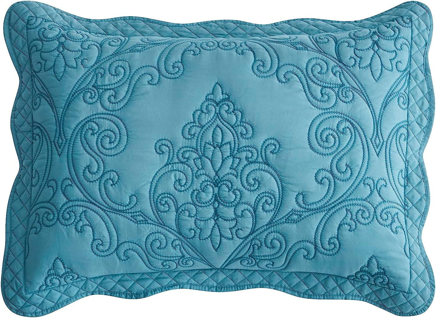 CHIXIN Oversized Bedspread Coverlet Set King Size - Lightweight Bedding Cover - Beautiful Stitching - 5 Piece Reversible Bedspread - Luxury Damask Paisley Pattern (King, Lagoon)