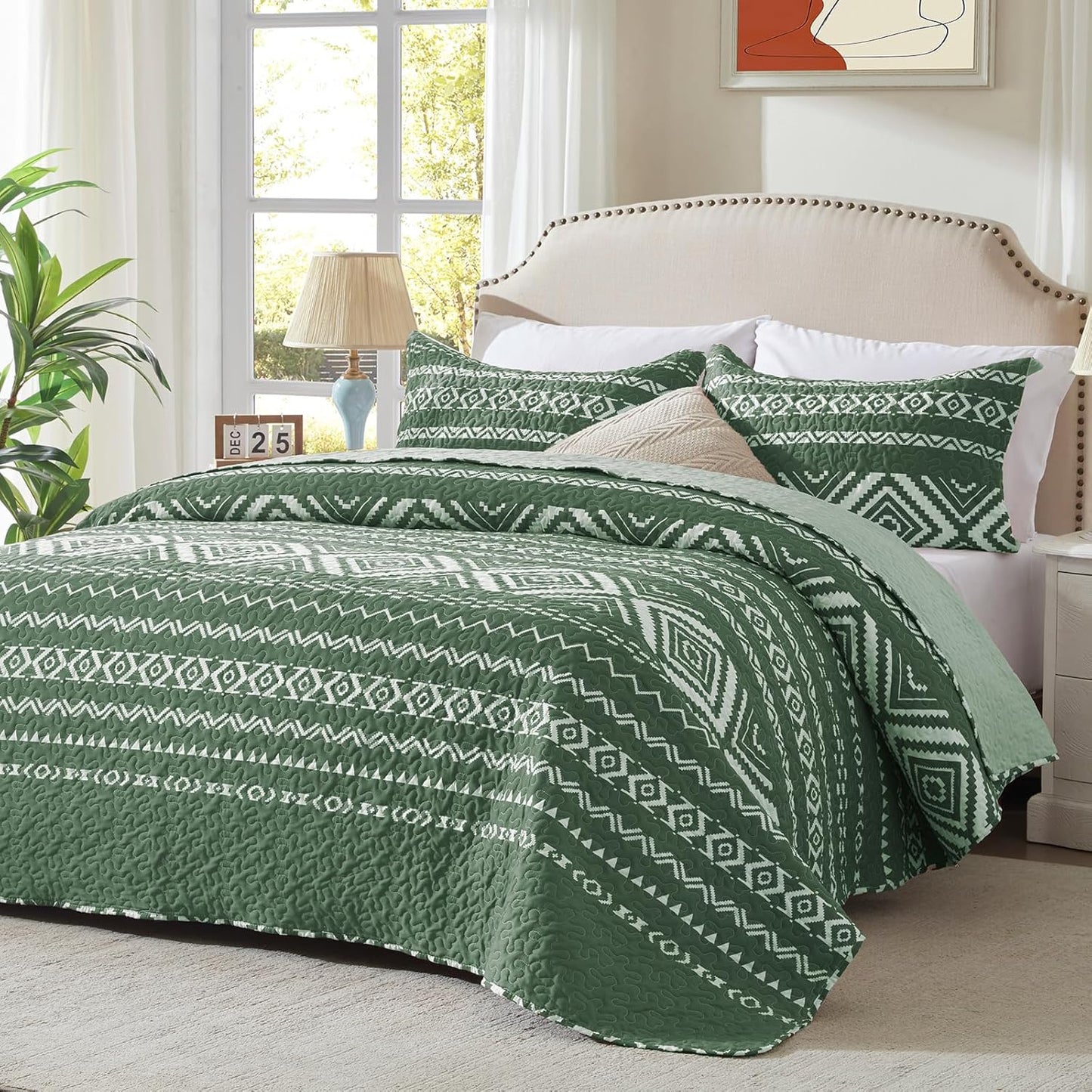 LEAONME Quilt Set Full/Queen Size 3 Piece Bedspread Coverlet Lightweight Comforter Microfiber Bedding Set All Season Oversized 90x98 Inch Bed Cover Bohemian Burnt Orange/Rust(1 Quilt,2 Pillow Shams)