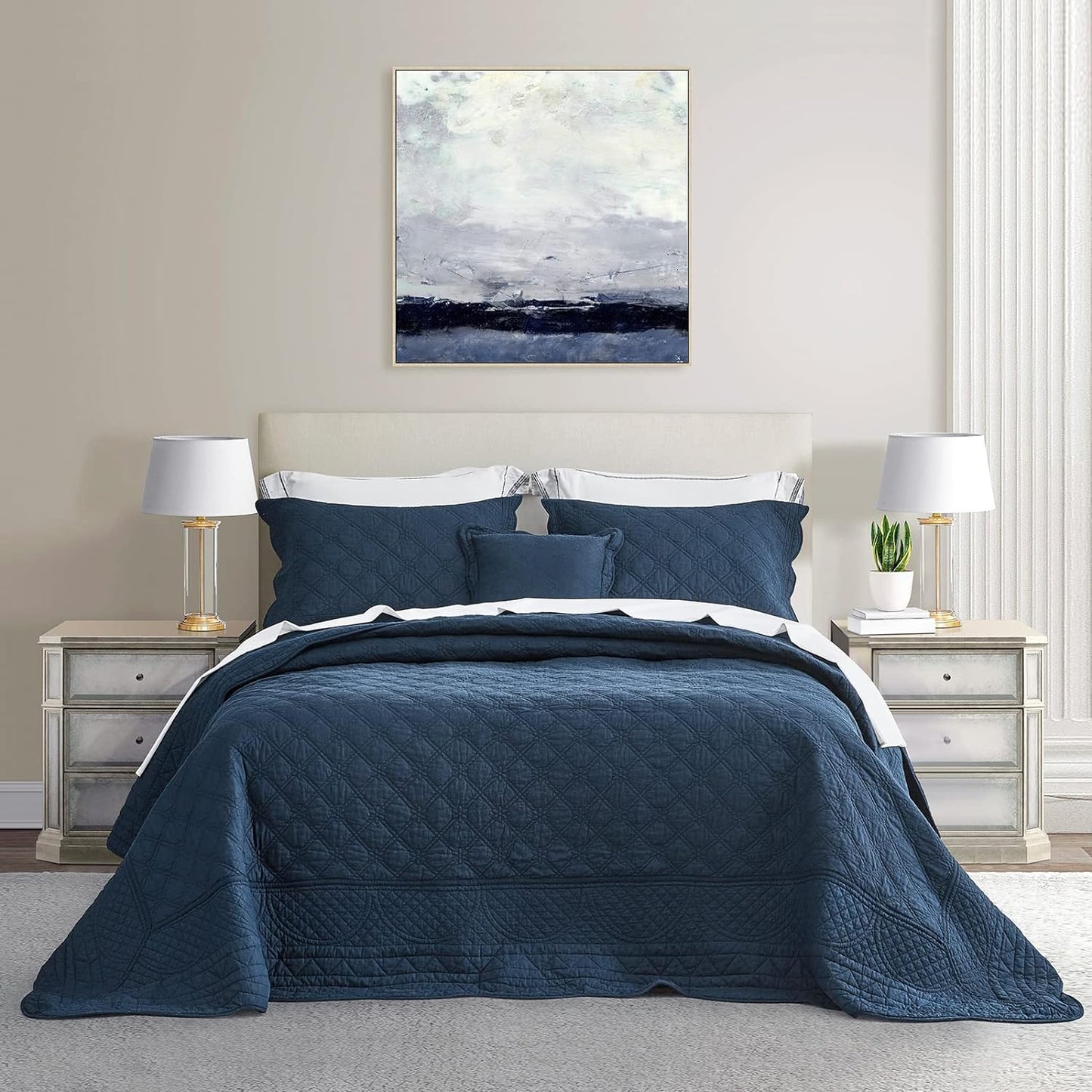 CHIXIN Oversized Cotton Bedspread King Size - Real Stitching - Luxury Quilted Bedding Cover for All Season, Reversible, Ultra Soft, Lightweight, 3 Piece, Pure White