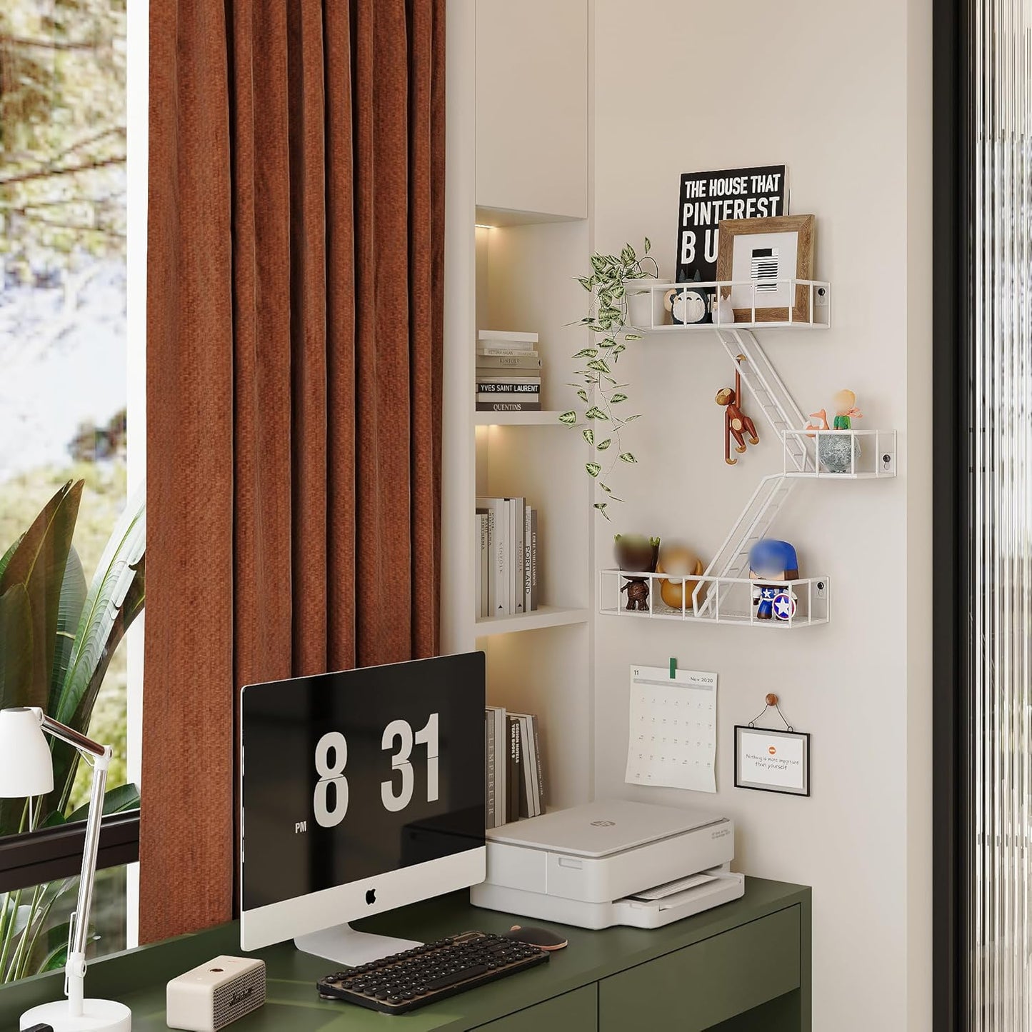 Fire Escape Wall Shelf with Baskets, 3-Tier Metal Fire Escape Ladder Shelf Wall Organizer, New York Inspired Decorative Shelf, White Floating Action Figurine Display Shelves for Bedroom, Home Décor.…