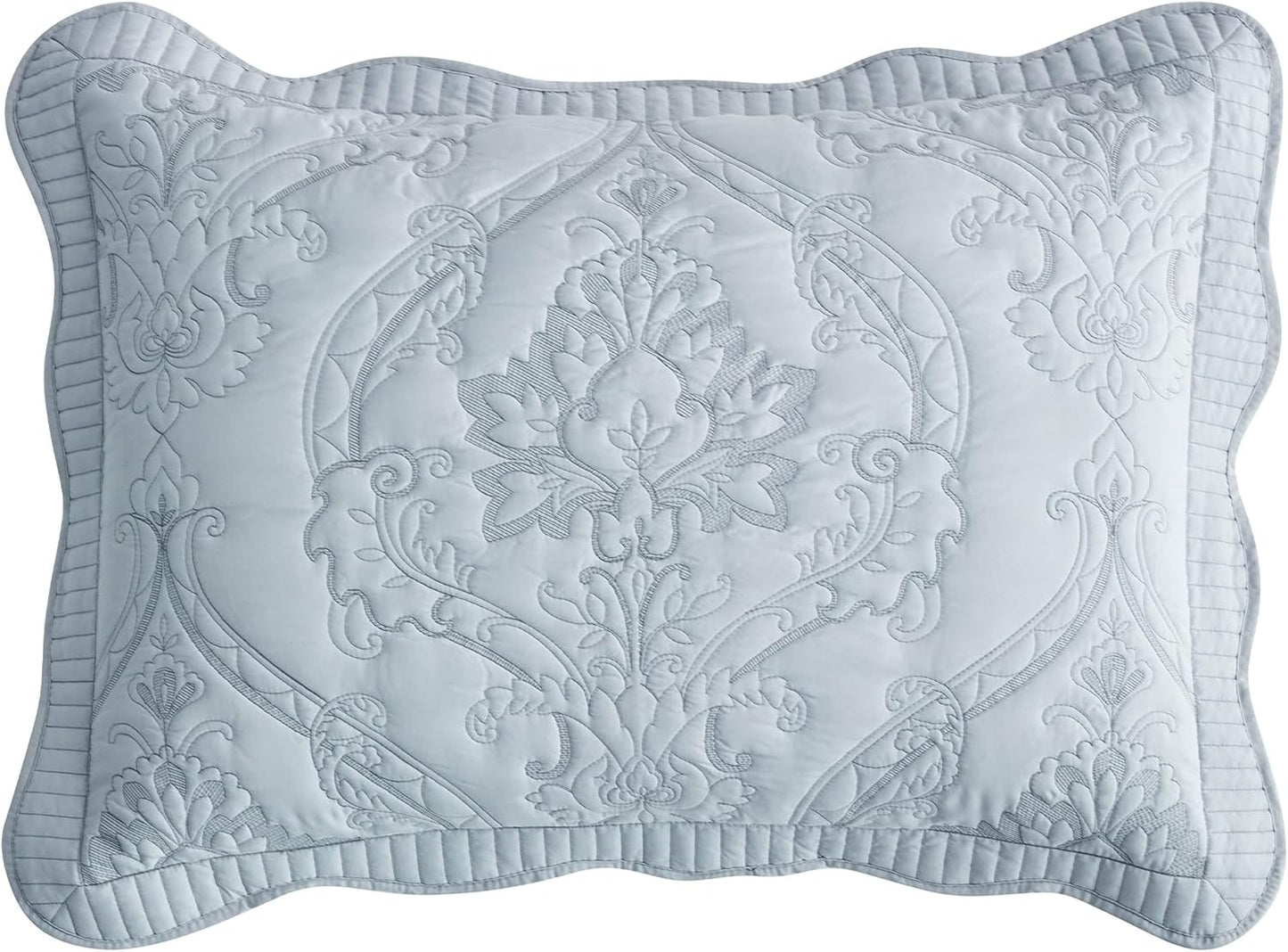 CHIXIN Oversized Bedspread Coverlet Set King Size - Lightweight Bedding Cover - Beautiful Stitching - 5 Piece Reversible Bedspread - Luxury Damask Paisley Pattern (King, Lagoon)