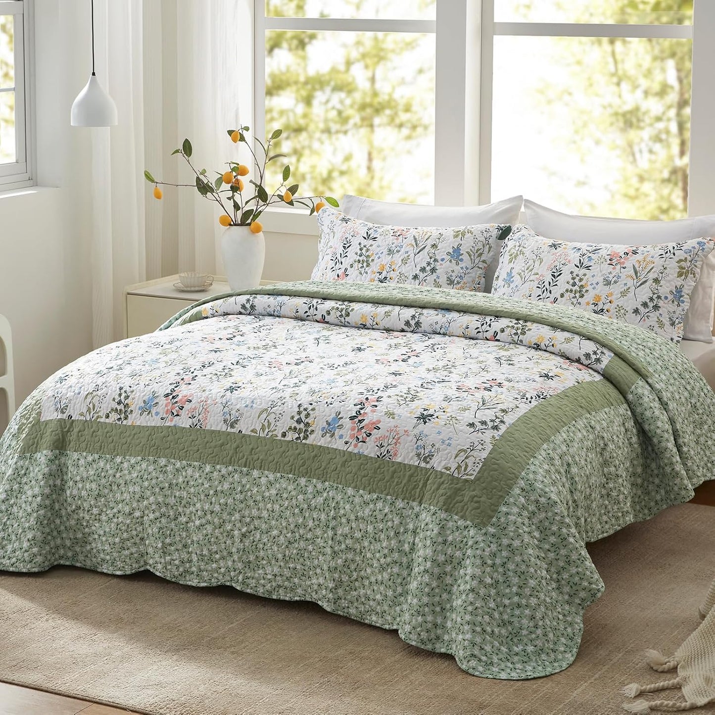 LEAONME Quilt Set Full/Queen Size 3 Piece Bedspread Coverlet Lightweight Comforter Microfiber Bedding Set All Season Oversized 90x98 Inch Bed Cover Bohemian Burnt Orange/Rust(1 Quilt,2 Pillow Shams)