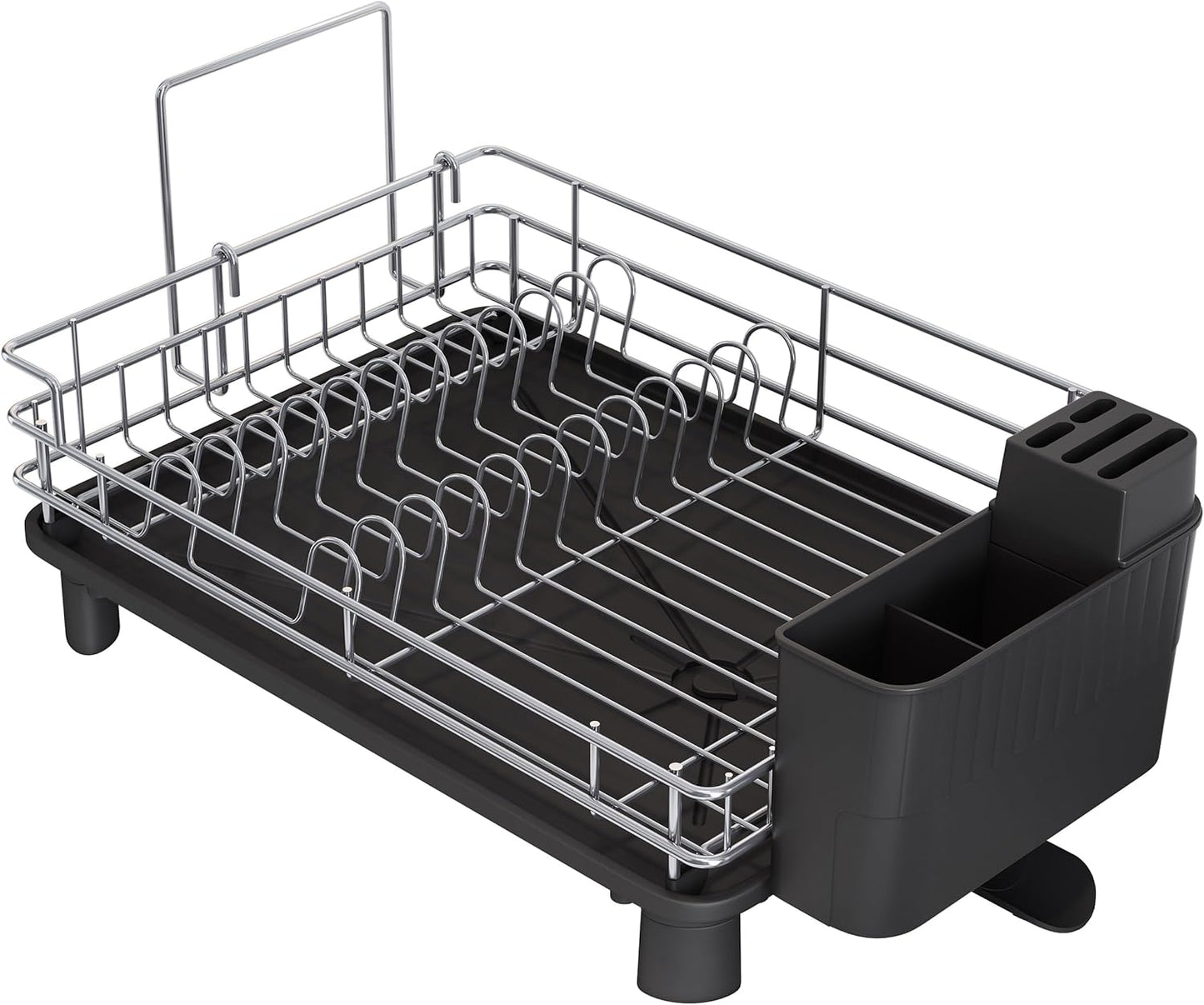 3 Tier Extra Large Stainless Steel Expandable Over The Sink Dish Drainer Drying Rack, Rust Proof Metal, Space Saving, Modern Silver Big Capacity Extendable Plate Strainers Above Kitchen Counter