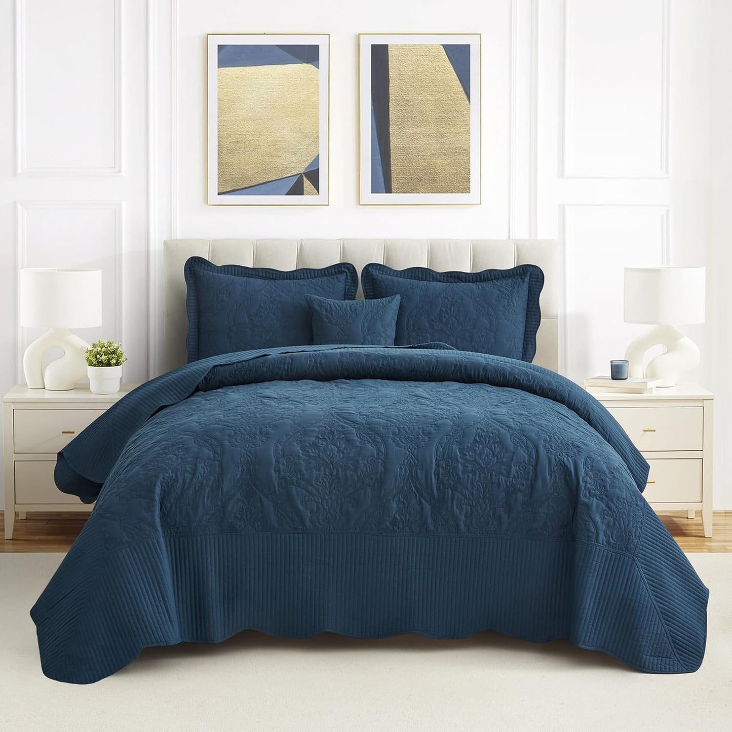 CHIXIN Oversized Bedspread Coverlet Set King Size - Lightweight Bedding Cover - Beautiful Stitching - 5 Piece Reversible Bedspread - Luxury Damask Paisley Pattern (King, Lagoon)