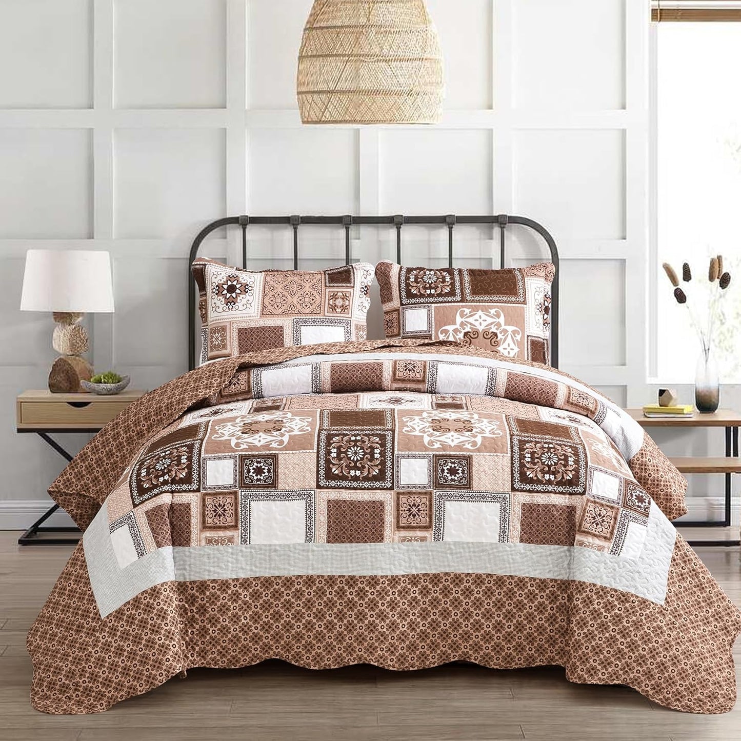 CHIXIN Oversized Bedspread Coverlet Set King Size - Lightweight Bedding Cover - Beautiful Stitching - 5 Piece Reversible Bedspread - Luxury Damask Paisley Pattern (King, Lagoon)