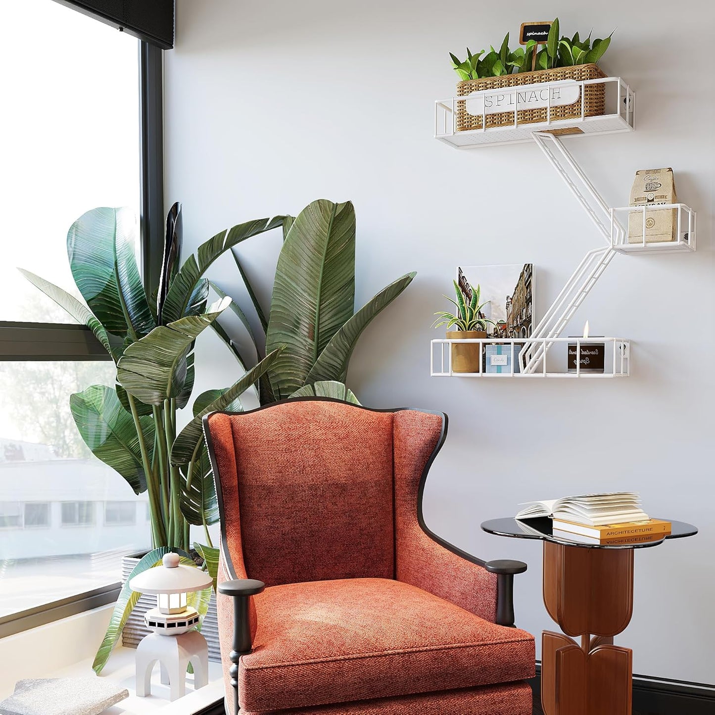 Fire Escape Wall Shelf with Baskets, 3-Tier Metal Fire Escape Ladder Shelf Wall Organizer, New York Inspired Decorative Shelf, White Floating Action Figurine Display Shelves for Bedroom, Home Décor.…