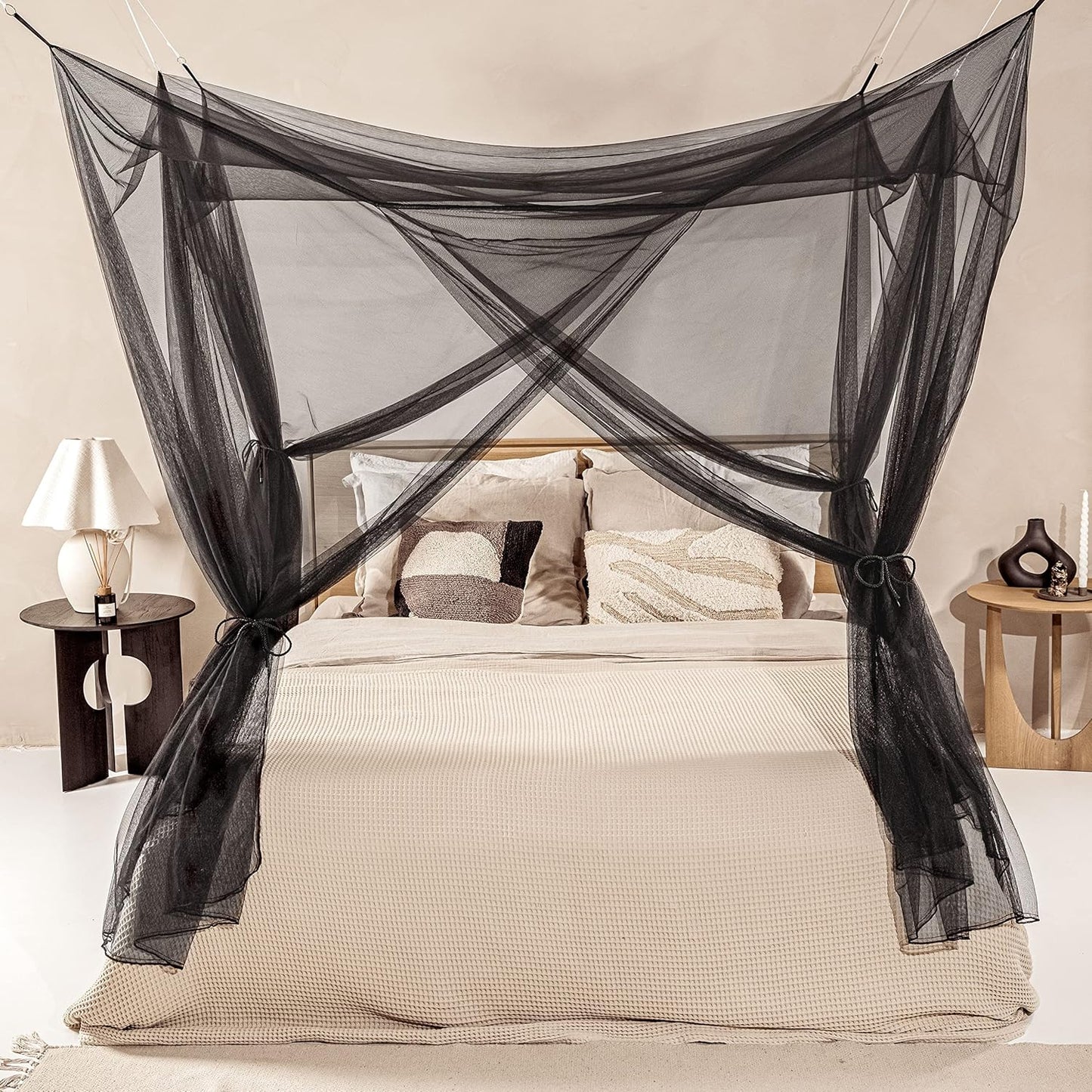Mosquito Net for Single to King-Sized Beds – No Openings & 6 Hanging Loops – Decorative Rectangular Shape for Home & Travel – Bed Canopy Hanging Kit & Carrying Bag Included